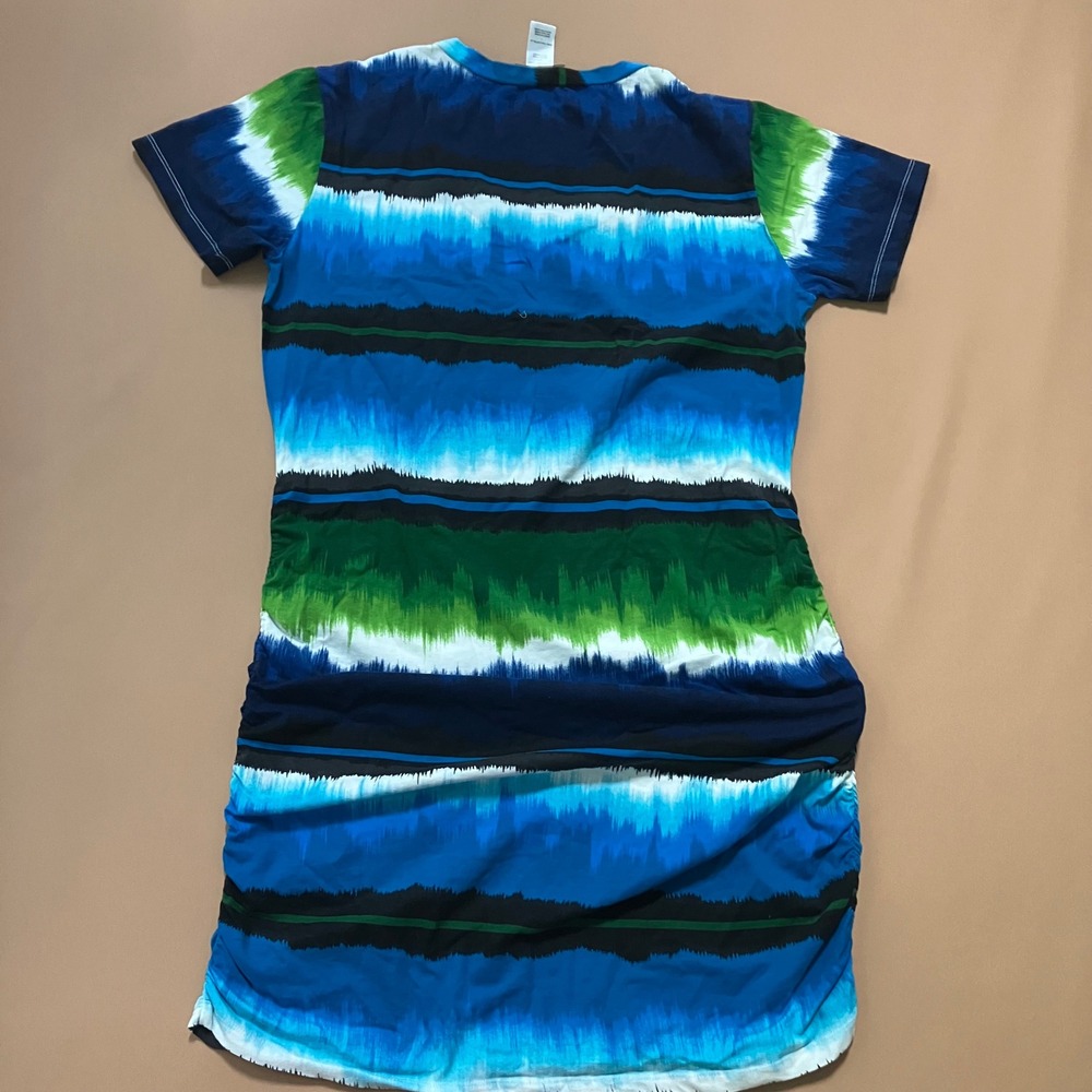 Tommy Bahama Dress Blue Green Tie Dye Ruched Bodycon V Neck Large Stretch Beach - Picture 7 of 9